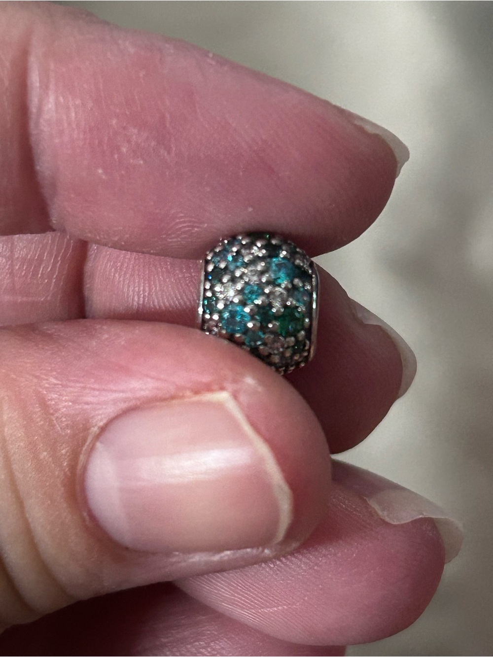 Pandoraw Sterling Silver Teal and Green Pave Charm